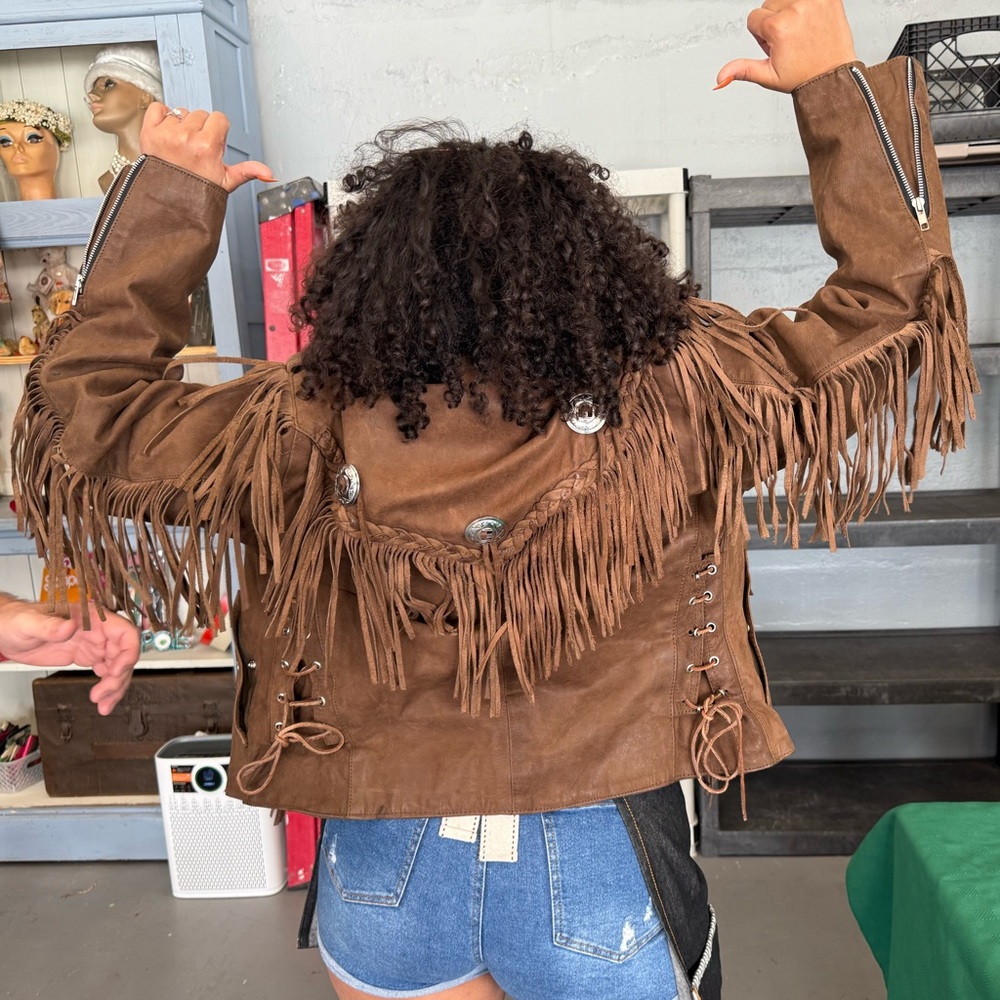 Vintage 90s Wilsons Leather Brown Fringe Jacket
